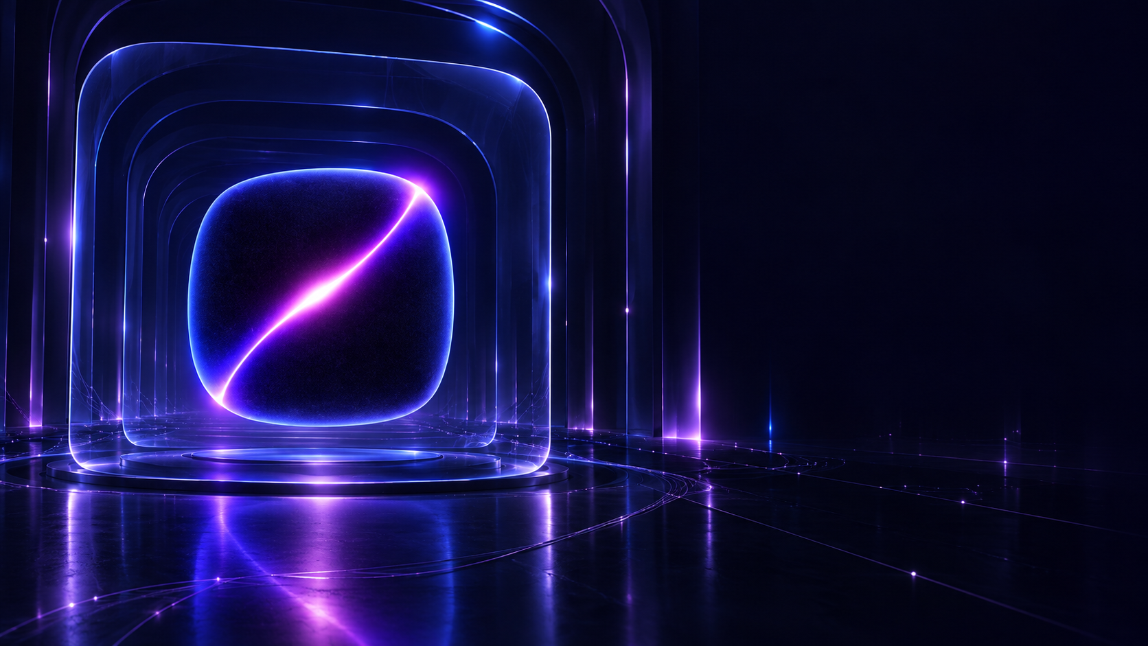 The ZK Darkpool mark inside a corridor of violet light, standing on a reflective floor.