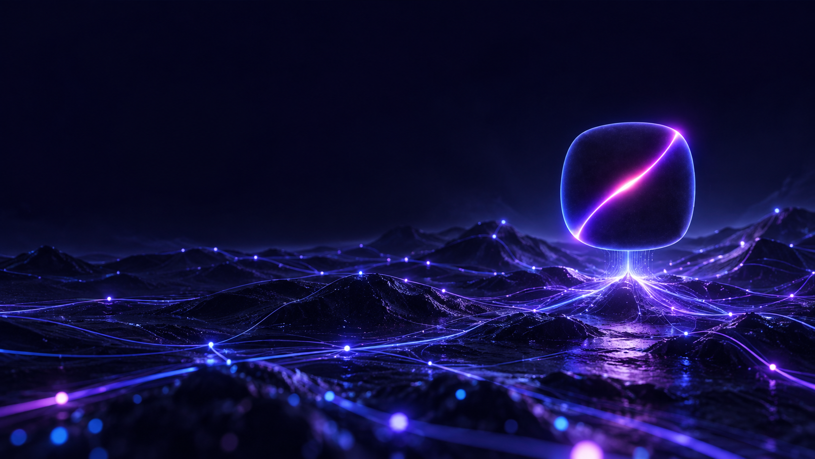 A dark mountain range traced by violet network lines, with the ZK Darkpool mark rising from a peak.